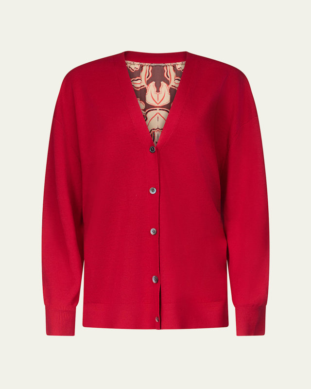 x Henry Zankov Murano Oversized Silk-Back Cardigan
